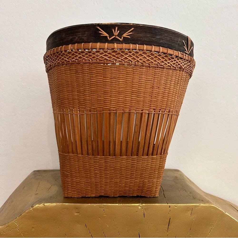 Vintage 1960s Japanese/Thai Woven bamboo harvest decorative basket-14” tall